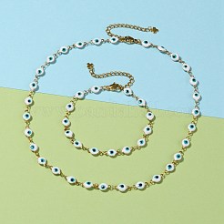 ナザールボンジュウ 304 ステンレススチール エナメル リンクチェーン ブレスレット & ネックレス ジュエリーセット  カニカンとアジャスターチェーン付き  ゴールドカラー  15-3/4インチ（40cm）  7-1/2インチ（19cm）&nbsp;SJEW-JS01152