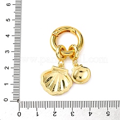 Brass Micro Pave Clear Cubic Zirconia and Enamel Double Shell Shape Pendant Decorations&nbsp;KK-C119-04G-01