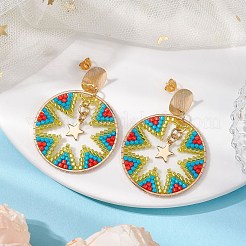 Glass Seed Bead Flat Round Dangle Stud Earrings for Women&nbsp;EJEW-MZ00267