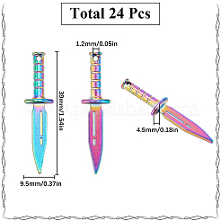 24個レインボーカラーアロイペンダント  剣  虹色  39x9.5x4.5mm  穴：1.2mm&nbsp;FIND-SC0009-60