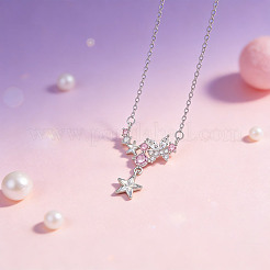 Brass Pave Clear and Pink Cubic Zirconia Star Butterfly Pendant Necklaces for Women&nbsp;WG2D53E-01