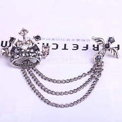 Crown & Cross with Chain Tassel Dangle Brooch Pin&nbsp;RELI-PW0001-099B