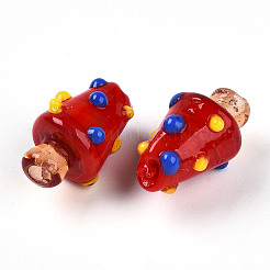 手作りのランプワークの凹凸のあるビーズ  クリスマスツリーのチャーム  レッド  17.5~20x11~14.5mm  穴：1~1.6mm&nbsp;X1-LAMP-T022-02A-08