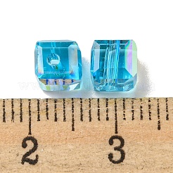電気メッキガラスビーズ  多面カット  キューブ  ディープスカイブルー  5.5x5.5x5.5mm  穴：1.6mm  100個/袋&nbsp;EGLA-Z004-04A-06