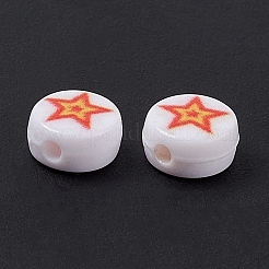オペークプリントアクリルビーズ  スターとフラットラウンド  レッド  7x4mm  穴：1.5mm&nbsp;SACR-F004-02A