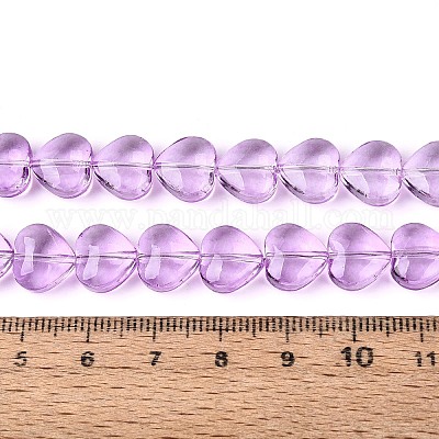 ベーキングペイント透明ガラスビーズ連売り  ハート  スミレ  9.5~10x10.5x5~5.5mm  穴：0.8~0.9mm  約70個/連  25.59~26.38インチ（65~67cm）&nbsp;DGLA-N021-01B-05-1