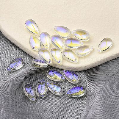 クリアガラスチャーム  ティアドロップ  クリアAB  14x8x5mm  穴：1.2mm&nbsp;GLAA-YW0003-03-1