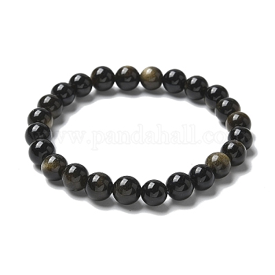 Natural Golden Sheen Obsidian Bead Stretch Bracelets&nbsp;BJEW-K212-B-020-1