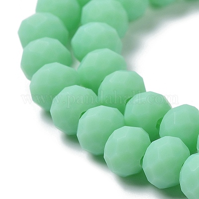 ガラスビーズ連売り  多面カット  艶消し  ロンデル  ミディアムスプリンググリーン  8mm  穴：1mm  約60~62個/連&nbsp;X1-EGLA-A034-P8mm-MD14-1