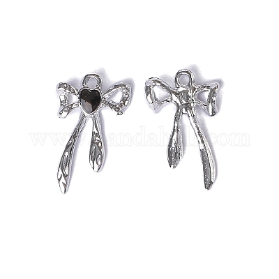 合金エナメルチャーム  プラチナ  蝶結び  24x14.5mm  穴：1.9mm&nbsp;ENAM-WH0068-07C-P-1