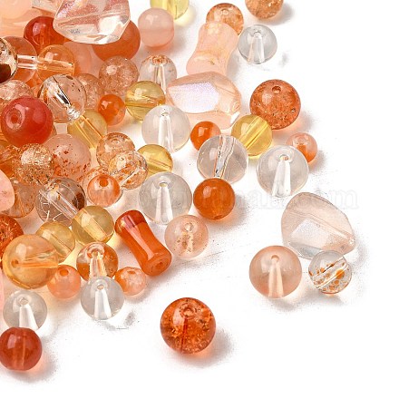 透明ガラスビーズ  混合図形  オレンジ  5.5~16x6~11.5x6.5~10.5mm  穴：1.2~1.6mm  約1470個/1000g&nbsp;DGLA-C005-01K-1