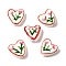 Handmade Porcelain Beads, Hand Painted Ceramic Beads, Heart, Famille Rose Porcelain, Flower, 14x14.5~15x6.5~7mm, Hole: 3mm
