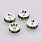 Brass Grade A Rhinestone Spacer Beads, Cadmium Free & Lead Free, Straight Flange, Rondelle, Silver, Olivine, 6mm, Hole: 1mm