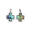 Rack Plating Brass Natural Paua Shell Pendants, Cross, Platinum, 15.5x12.5x3mm, Hole: 5X2.5mm