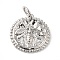 Eco-Friendly Rack Plating Brass Pendants, with Jump Ring, Long-Lasting Plated, Lead Free & Cadmium Free, Flat Round with Bee Charm, Platinum, 14x14x2mm, Hole: 3.5mm