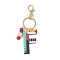 Wood Keychain, with Dye & Iron Key Ring, Letter F, 11.6~12.1cm.