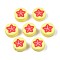 Handmade Polymer Clay Beads, Flat Round with Starfish Pattern, Yellow, 9.5~10x4.5mm, Hole: 1.8mm