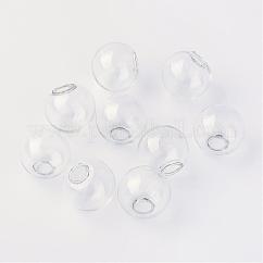 Round Mechanized One Hole Blown Glass Globe Ball Bottles, for Stud Earring or Crafts, Clear, 16mm, Hole: 3~5mm