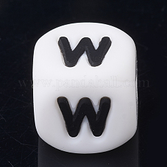 食品グレードの環境に優しいシリコーンビーズ  文字スタイル  キューブ  文字.w  12x12x12mm  穴：2mm