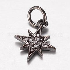 Brass Micro Pave Cubic Zirconia Charms, Star, Gunmetal, 14x12x2mm, Hole: 4mm