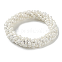 Crochet Glass Beads Braided Stretch Bracelet, Nepel Boho Style Bracelet, White, Inner Diameter: 1-3/4 inch(4.5cm)