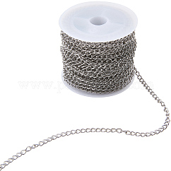 Tarnish Resistant 304 Stainless Steel Twisted Chains, Curb Chains, Soldered, with Spool, Stainless Steel Color, 4x3x0.6mm, about 32.8 Feet(10m)/roll