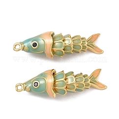 Brass Micro Pave Cubic Zirconia Pendants with Enamel, Fish Charms, Real 18K Gold Plated, Dark Sea Green, 35x11x10mm, Hole: 1.4mm