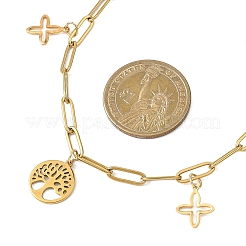 304 Stainless Steel Tree of Life and Cross Pendant Paperclip Chain Necklaces for Women&nbsp;NJEW-JN05664