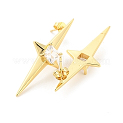 Star Shape Rack Plating Brass Micro Pave Cubic Zirconia Dangle Stud Earrings&nbsp;EJEW-P240-03G