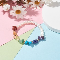 Gemstone Chips & Natural Pearl Stretch Bracelet&nbsp;BJEW-JB07651