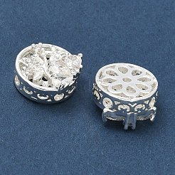 真鍮マイクロペーブクリアキュービックジルコニアビーズ  フラットラウンド＆フラワー  銀  12x6.5mm  穴：1.6mm&nbsp;CU-CBAB0CF-06S
