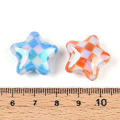 UVメッキ不透明アクリルビーズ  虹色の  チェック柄の星  ミックスカラー  20.5~21x22x10.5mm  穴：2.8mm&nbsp;MACR-N018-02
