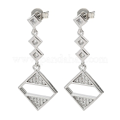 Rhombus Brass Micro Pave Clear Cubic Zirconia Dangle Stud Earrings&nbsp;EJEW-F383-10P