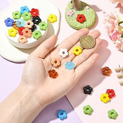 30個の手作りランプワークビーズ  花  ミックスカラー  15~16x16x3.5~4.5mm  穴：4.5~5mm&nbsp;LAMP-SC0001-57