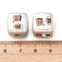メッキ加工されたアクリル製ヨーロピアンビーズ  ハンバーガーとフライドポテトのキューブ  砂茶色  14x14x14mm  穴：3.7mm&nbsp;AC-CBA655C-16A