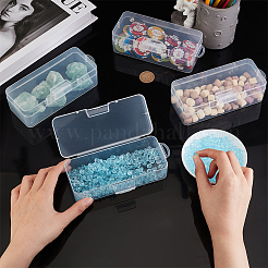透明プラスチック収納ボックス  ヒンジ付き蓋付きビーズコンテナ  長方形  透明  16.3x6.57x4.62cm&nbsp;CON-WH0094-35B