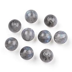 ラウンド模造キャッツアイ樹脂ビーズ  グリッターパウダー付き  スレートブルー  8mm  穴：1.6~1.8mm&nbsp;RESI-TAC0017-08L