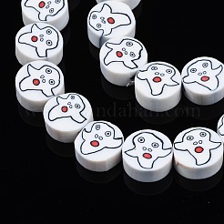 手作り樹脂粘土ビーズ連売り  ハロウィンスタイル  ゴーストとフラットラウンド  ホワイト  8~10x4mm  穴：1mm  約40個/連  14.76インチ（36cm）&nbsp;X-CLAY-S096-039