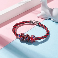 女性のためのトリプルハンドメイドランプワークビーズ編みコードブレスレット  クリムゾン  7-5/8インチ（19.5cm）&nbsp;BJEW-JB07598