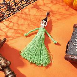 Halloween Cotton Threads Tassel & Synthetic Turquoise Skull Pendant Decorations&nbsp;HJEW-JM03757