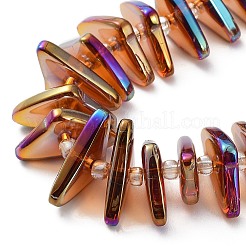電気メッキ透明ガラスビーズ連売り  虹メッキ  三角形  オレンジ  9x15.5~16mm  穴：1mm  約120個/連  24.57~25.67''（62.4~65.2センチメートル）&nbsp;EGLA-R114-01B
