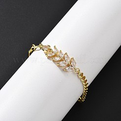 Brass Micro Pave Clear Cubic Zirconia Link Bracelets&nbsp;BJEW-U020-12G