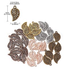 30 個 5 色のチベットスタイル合金ペンダント  葉  ミックスカラー  18x10~10.5x1~1.5mm  穴：1.2~1.5mm&nbsp;TIBEP-YW0001-61