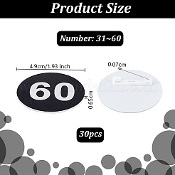 丸型ABSプラスチック数字ブローチセット1セット  ブラック  49mm  30個/セット&nbsp;JEWB-OC0001-02D
