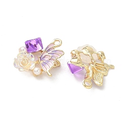 合金エナメルチャーム  花と蝶  アブソリュートプラスチック模造パール  ライトゴールド  カドミウムフリー＆ニッケルフリー＆鉛フリー  ラックめっき  ミックスカラー  23x22x9mm  穴：2.5mm&nbsp;FIND-C074-26KCG