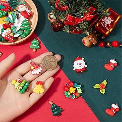 48個12スタイルのクリスマステーマ不透明樹脂ペンダント  プラチナメッキ鉄ループ付き  ミックスカラー  混合図形  20~35x16.5~31.5x2.5~9mm  穴：2x2~2.5mm  4個/スタイル&nbsp;RESI-SC0005-66