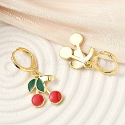 チェリー真鍮エナメルダングルフレンチフックピアス  ラックめっき  長持ちメッキ  カドミウムフリー＆鉛フリー  18KGP本金メッキ  30x13mm&nbsp;EJEW-F389-15G