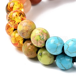 Round Imitation Amber & Mixed Stone Braided Bead Bracelet for Girl Wome&nbsp;BJEW-JB06962-01