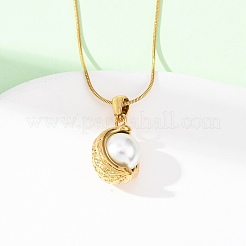 304 Stainless Steel & Acrylic Imitation Pearl Moon Pendant Snake Chain Necklaces for Women&nbsp;NJEW-F354-08G