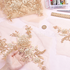 花のポリエステル刺繍をアップリケに縫い付けます  プラスチックスパンコール付き  ウェディングドレスの縫製工芸品の装飾  チョンサム  ライトカーキ  351x241x0.5mm&nbsp;PATC-WH0020-33A